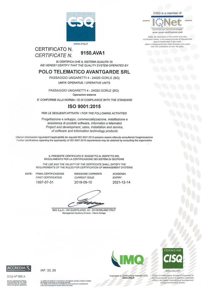 CMQ - Certificazione dei Sistemi di Gestione Aziendale a Norma UNI EN ISO 9001:2008