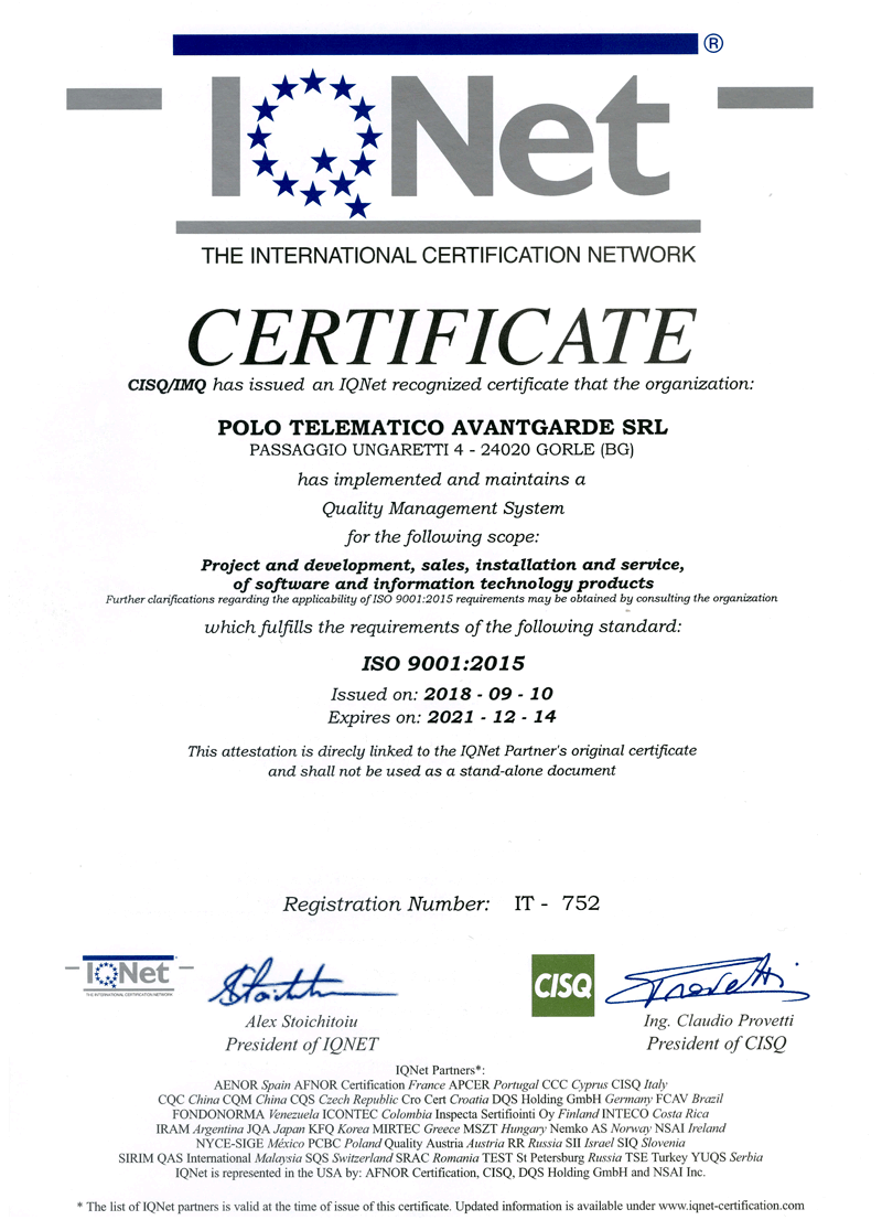 IQNet - Certificazione dei Sistemi di Gestione Aziendale a Norma UNI EN ISO 9001:2008